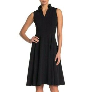 Calvin Klein Black Crepe Ruffle V-Neck Fit & Flare Dress Plus Size 20W NWT new
